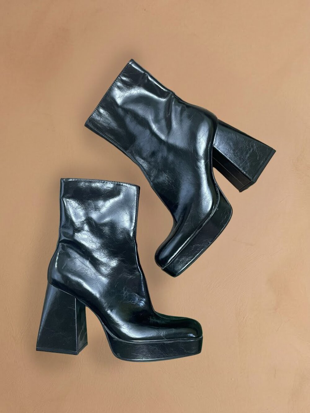 90s-Inspired Black Faux Leather Platform Boots
